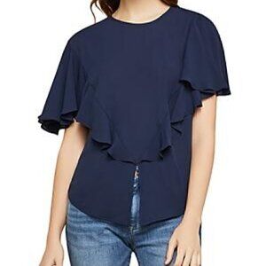 NWT BCBGMaxazria Navy Blue Ruffled Split-Hem Top